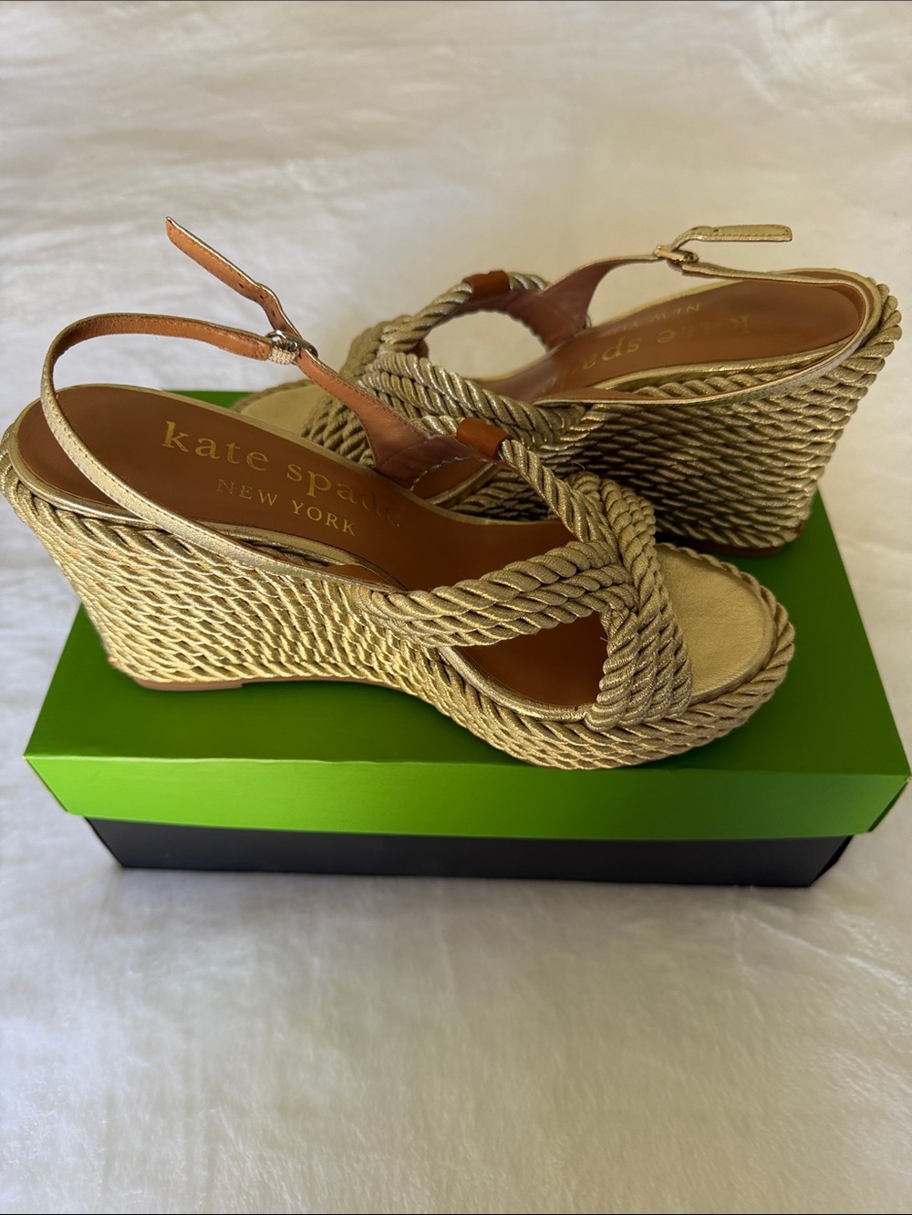 Kate Spade Tahiti Woven Metallic Pale Gold Wedge Sandals - Women's - Picture 9 of 13